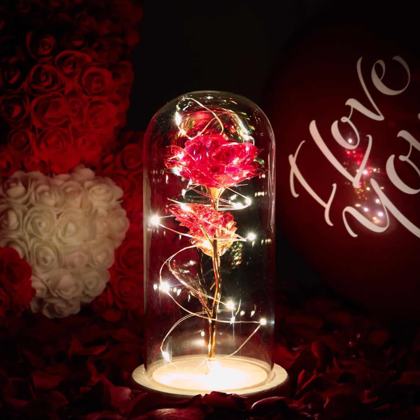 Lámpara de Cristal con Rosa Decorativa