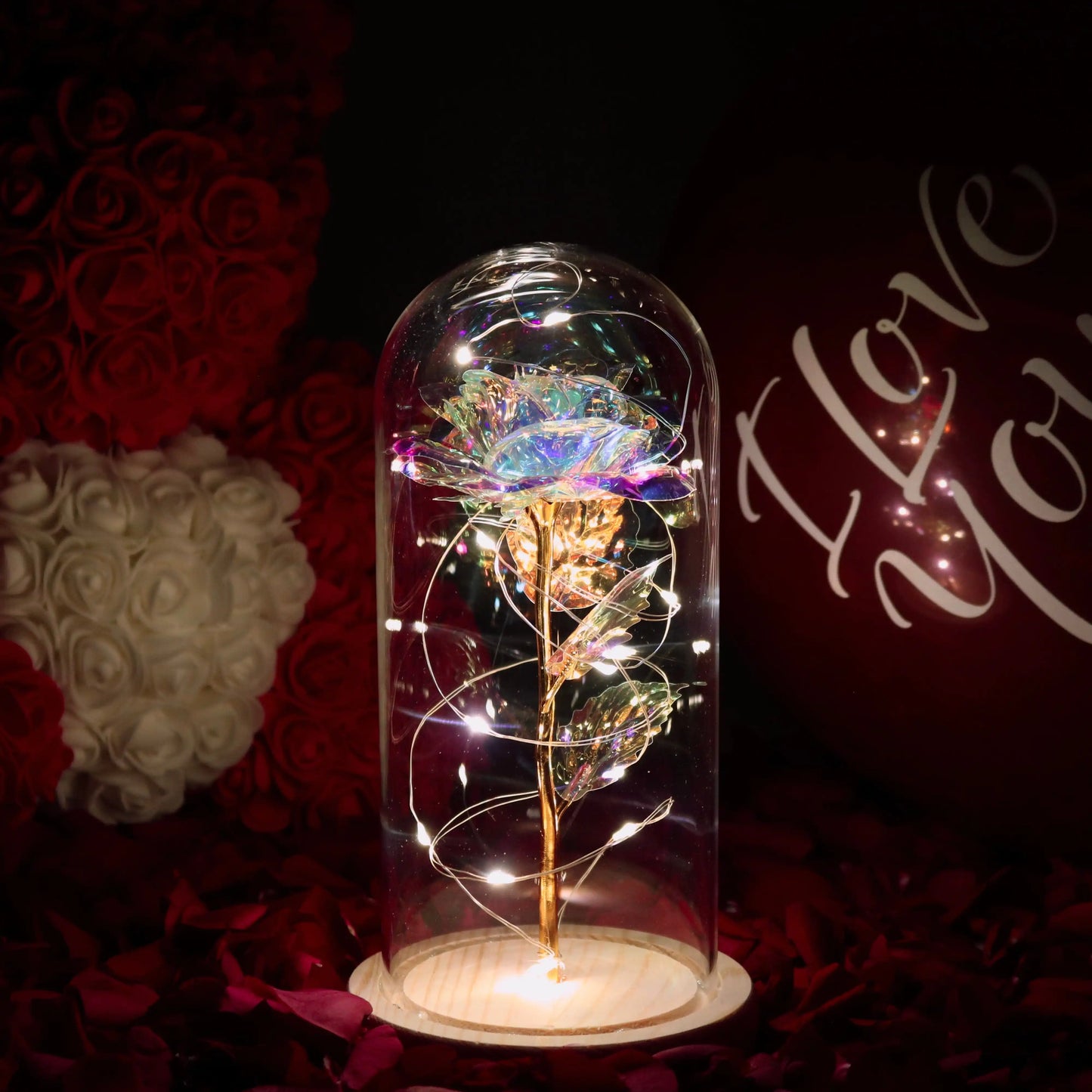 Lámpara de Cristal con Rosa Decorativa